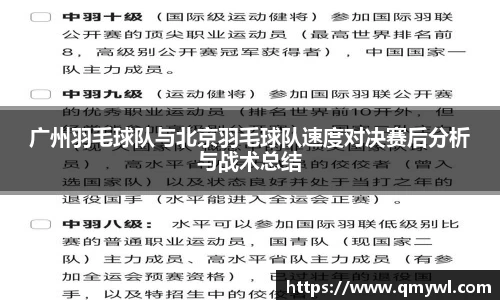 广州羽毛球队与北京羽毛球队速度对决赛后分析与战术总结